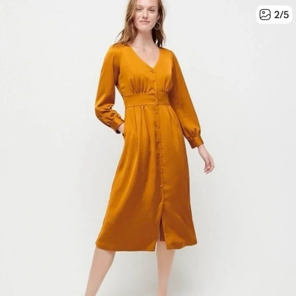 J. Crew NTW Button-Front A-line Midi Dress in Mustard sz 12 - Picture 1 of 11